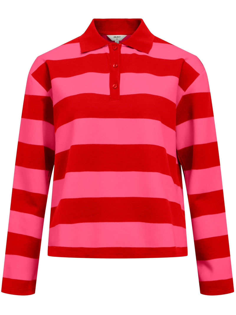 Object Millie LS Polo Bluse Flame Scarlet/Pink