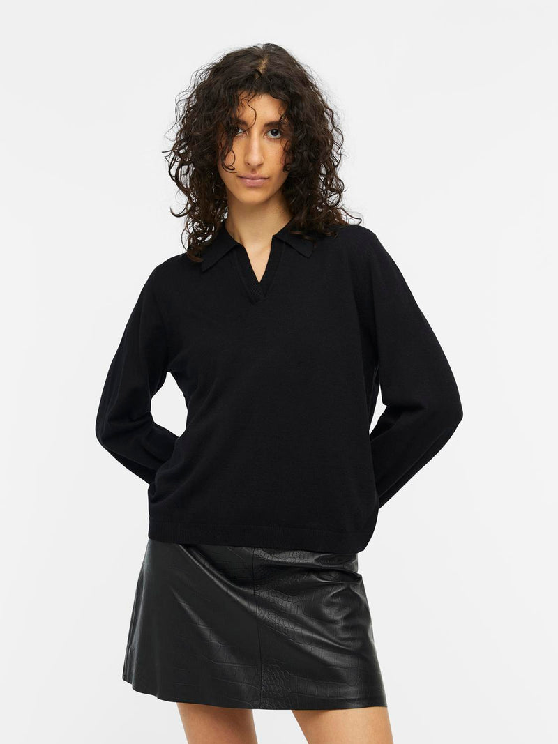 Object Thess LS V-Neck Strik Black