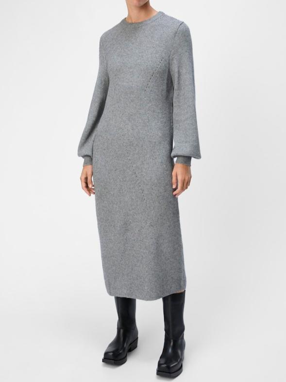 Object Ditte LS Knit Midi Kjole Medium Grey Melange