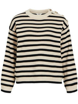 Object Elly LS Knit Pullover Sandshell/Black