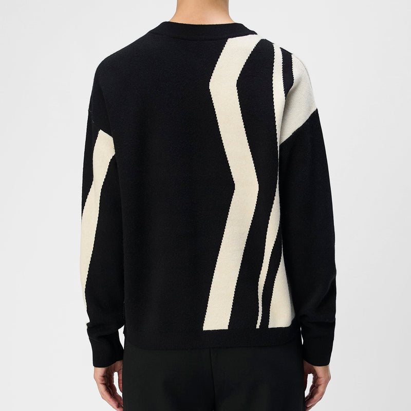 Object Ray LO LS Strik Black Pattern/Sandshell Vertical Stripes