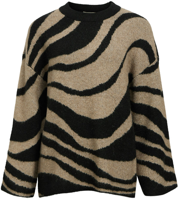 Object Diana LS Knit Bluse Black/Zebra Desert