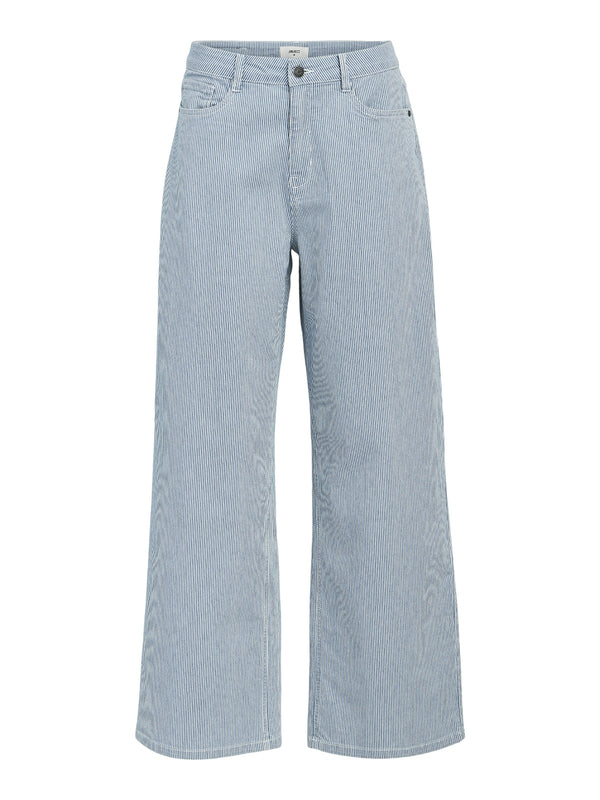 Object Moji MW Wide Long Jeans Light Blue Denim Stripes / White