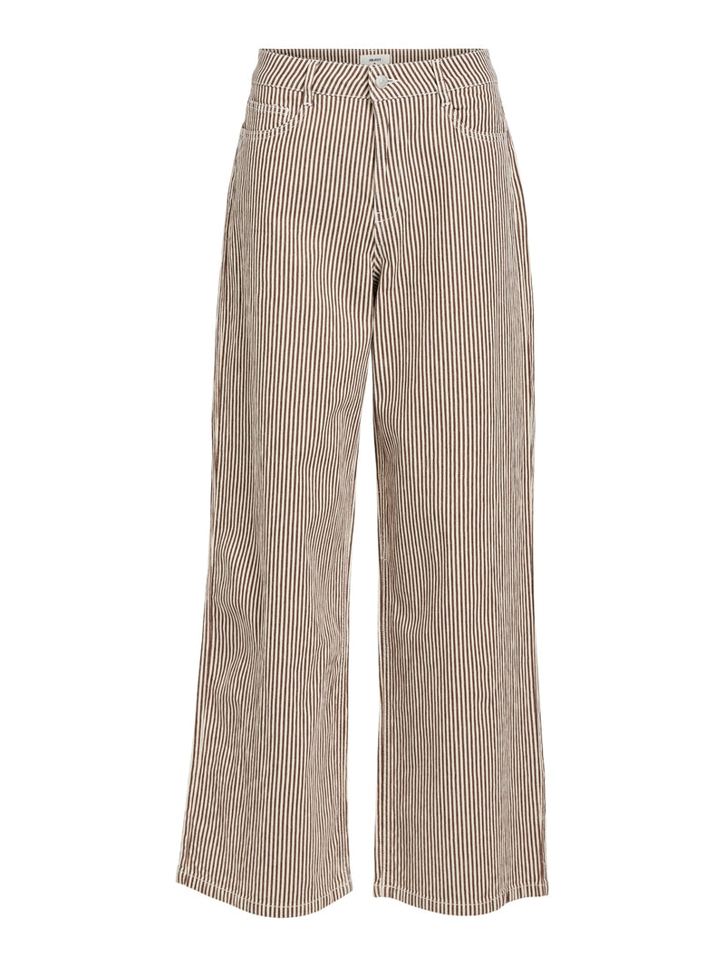 Object Moji MW Wide Long Jeans Sandshell Stripes / Brown