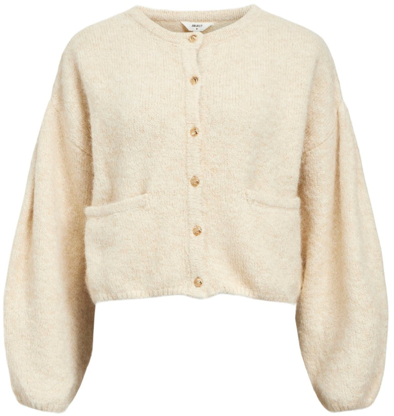 Object Saggia L/S Knit Cardigan White Sand Melange