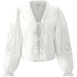 Object Brodera LS Bluse White Sand