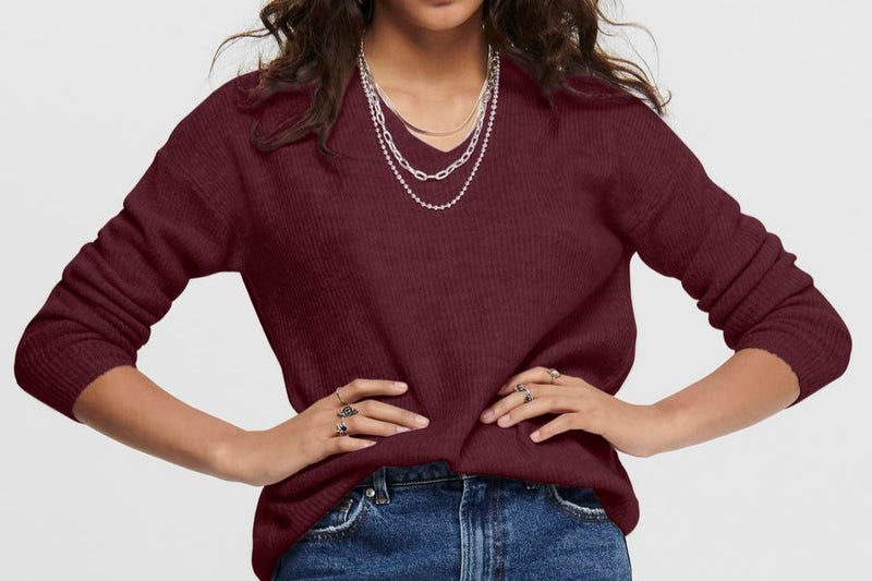 Only Camilla V-Neck LS Pullover Port Royale Melange