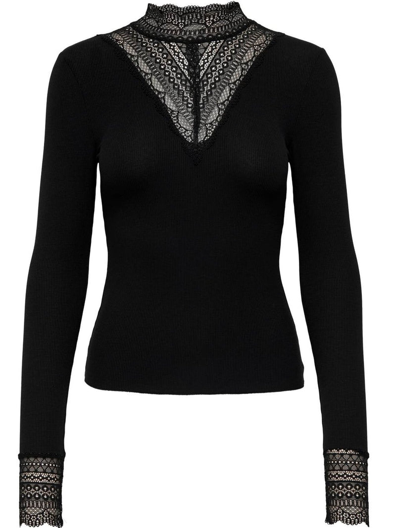 Only Tilde LS Highneck Lace Bluse Black