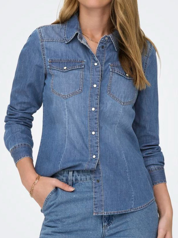 Only Alexa LS Denim Skjorte Medium Blue Denim