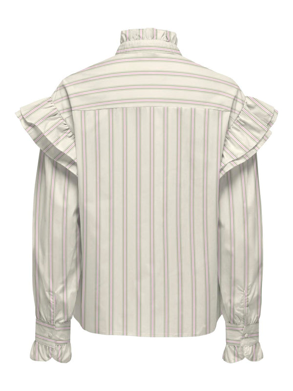 Only Malou LS Frill Stripe Skjorte Bone White / Pink Lady