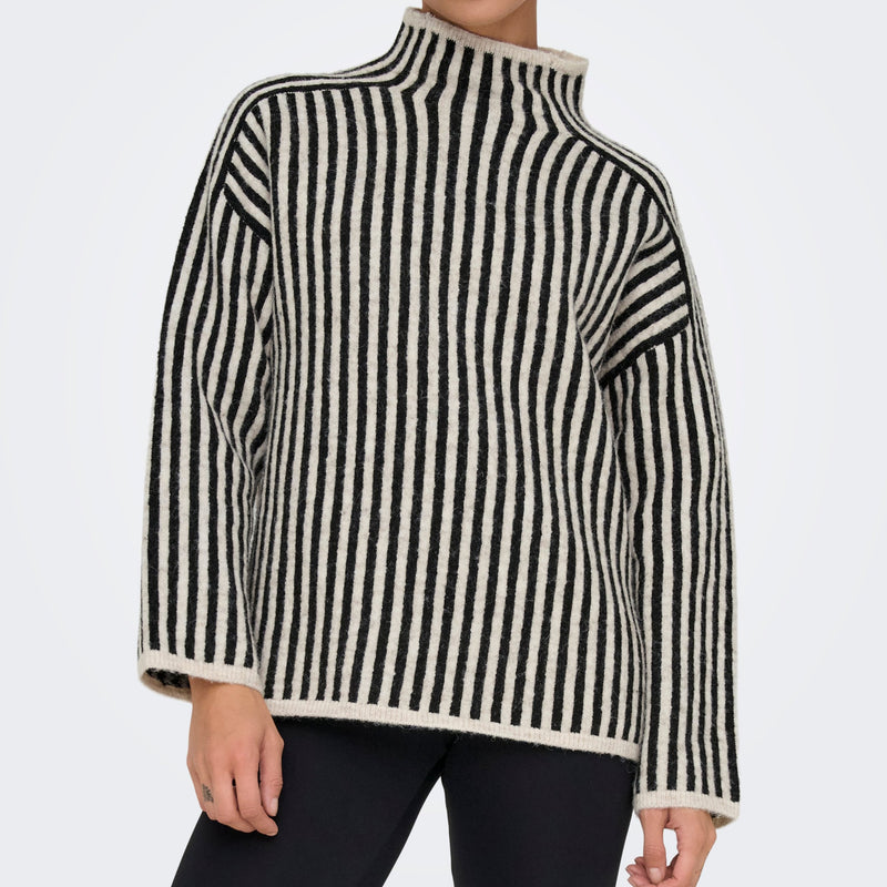 Only Gro Life Stripe High Neck Strik Oatmeal Stripes/Black