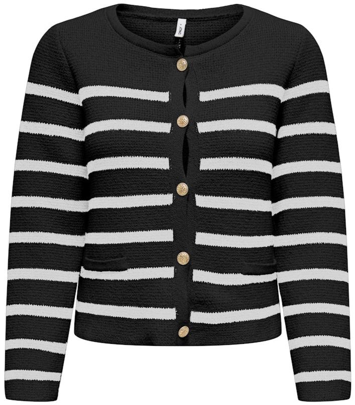 Only Laura Life LS O-Neck Cardigan Black Stripes/Cloud Dancer