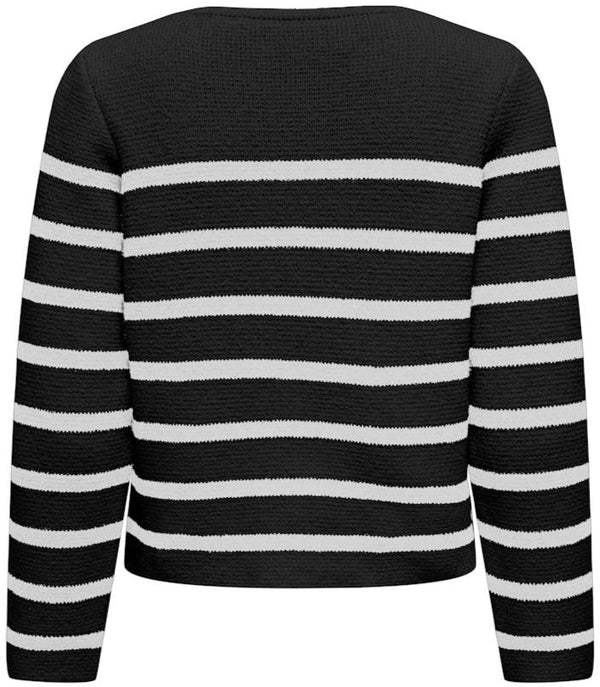 Only Laura Life LS O-Neck Cardigan Black Stripes/Cloud Dancer