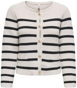 Only Laura Life LS O-Neck Cardigan Cloud Dancer/Black Stripes