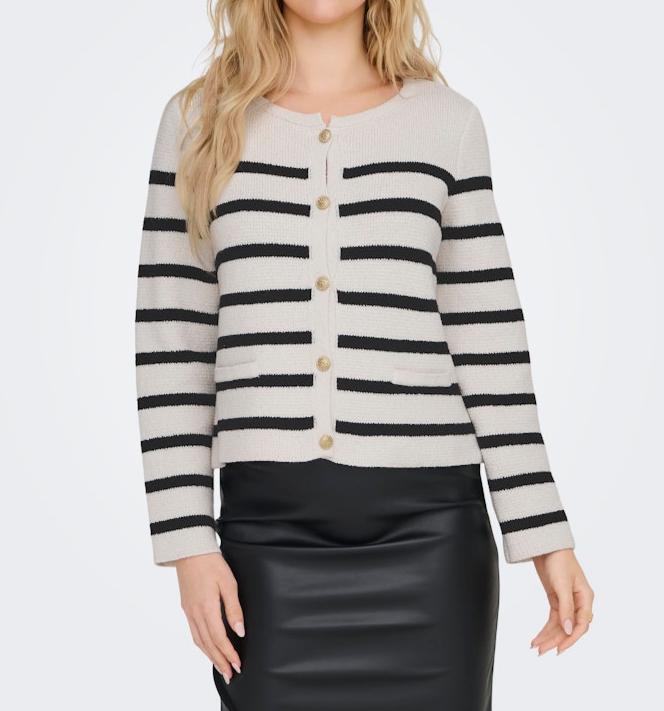 Only Laura Life LS O-Neck Cardigan Cloud Dancer/Black Stripes