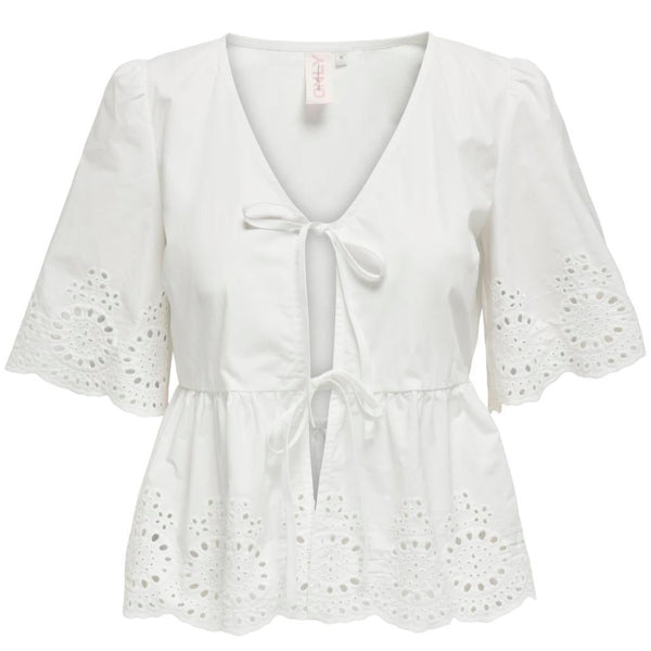 Only Milia SS V-neck Bow Bluse Bright White