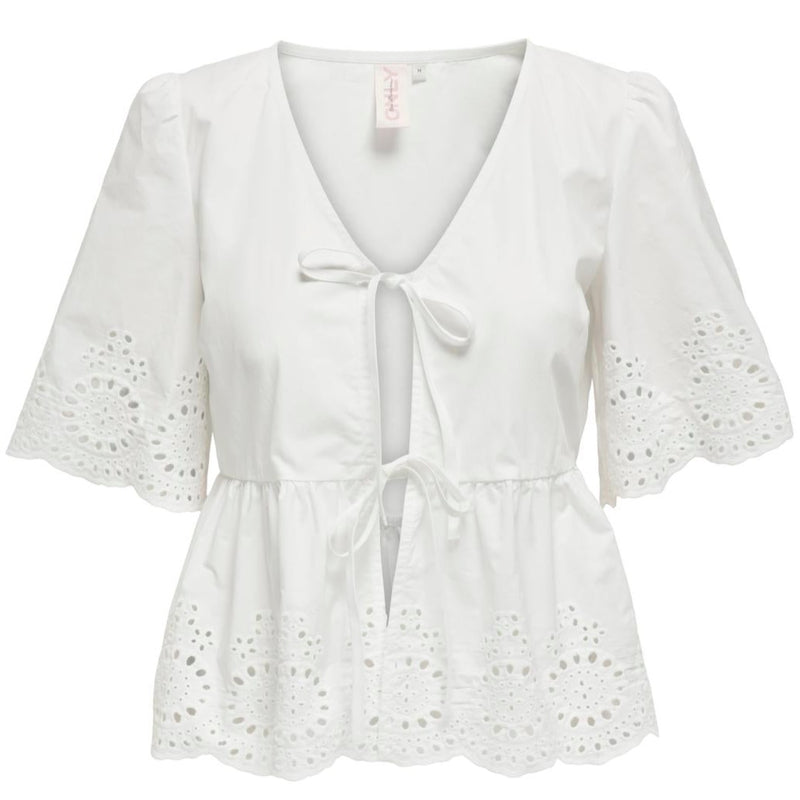 Only Milia SS V-neck Bow Bluse Bright White