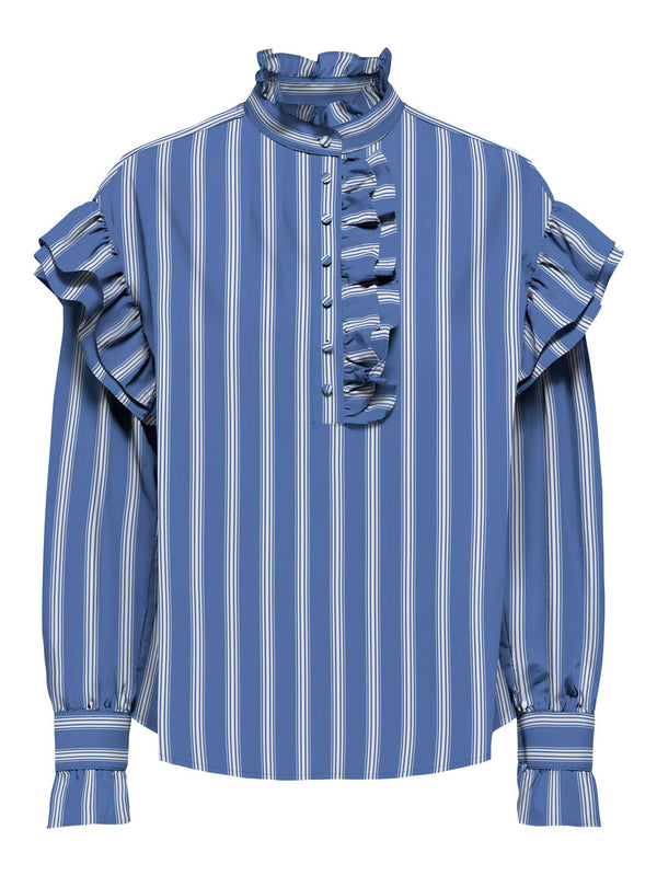 Only Malou LS Frill Stripe Skjorte Wedgewood/White