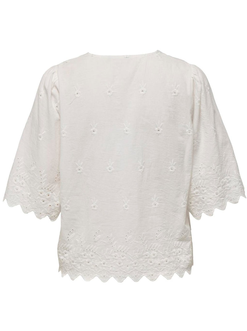 Only Nynne SS Tie Embroidery Top Cloud Dancer