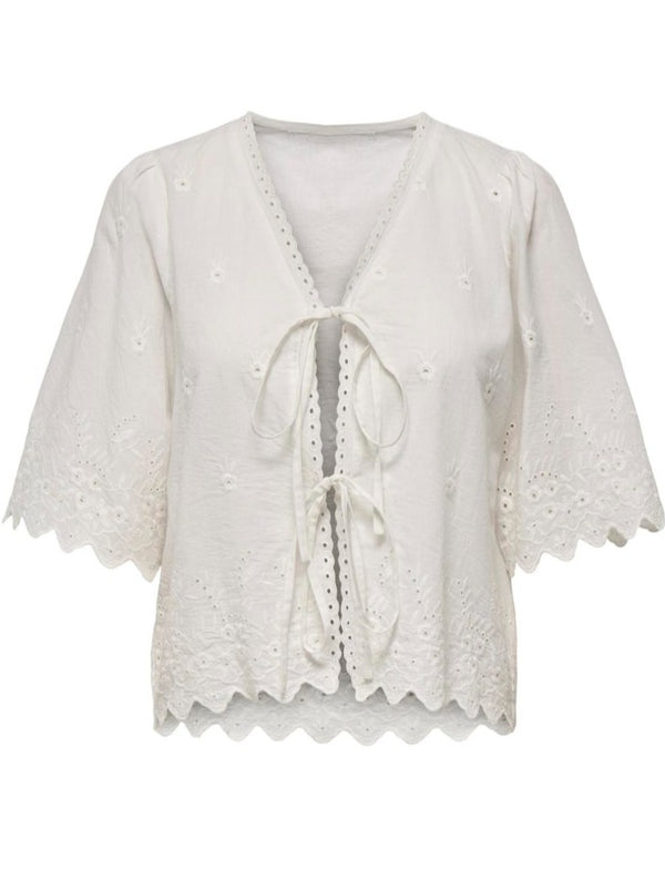 Only Nynne SS Tie Embroidery Top Cloud Dancer