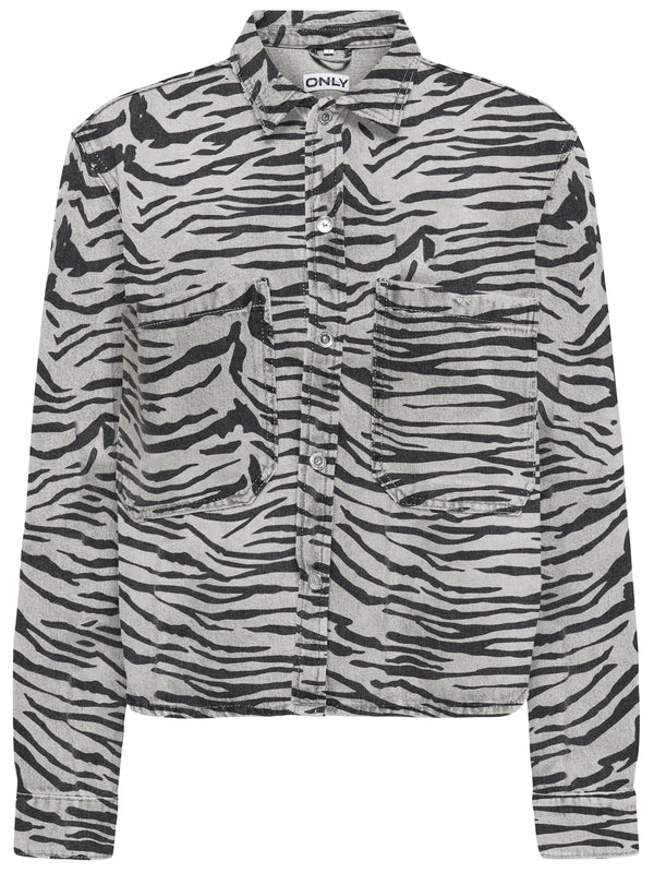 Only Cassie LS Zebra Denim Skjorte Light Grey Denim