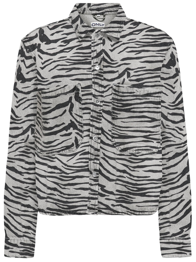 Only Cassie LS Zebra Denim Skjorte Light Grey Denim