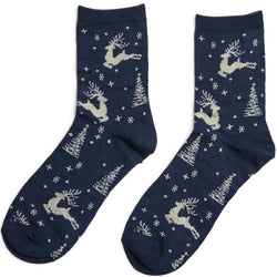 Pieces Jingle Glitter Present Strømper Maritime Blue/AOP Reindeer