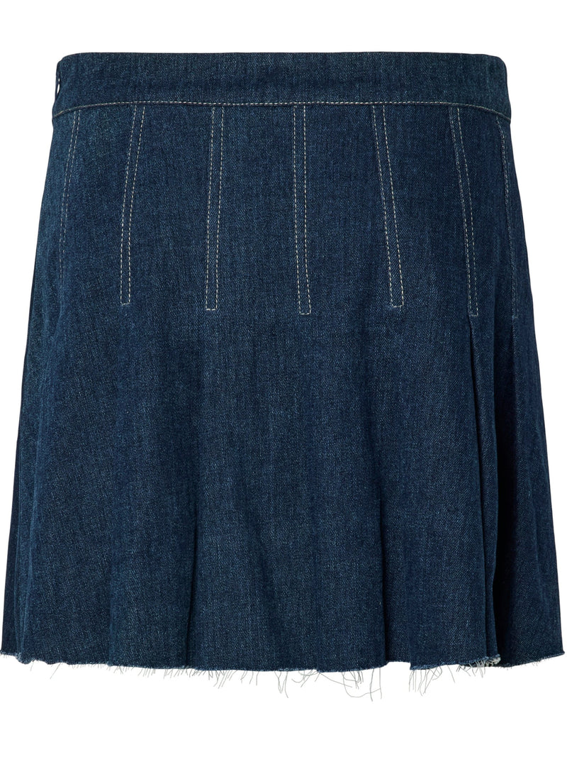 Pieces Fabia Short Plisse Denim Nederdel Dark Blue Denim