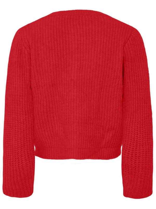 Pieces Jyda LS Pearl Strikcardigan High Risk Red