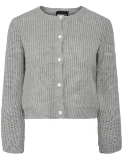 Pieces Jyda LS Pearl Strikcardigan Medium Grey Melange