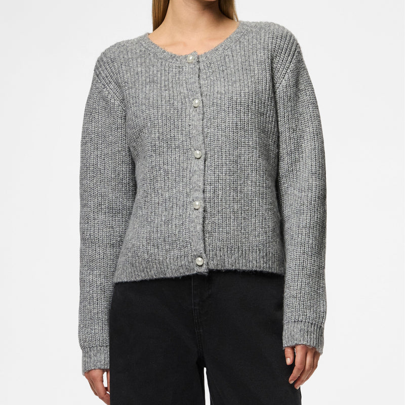 Pieces Jyda LS Pearl Strikcardigan Medium Grey Melange