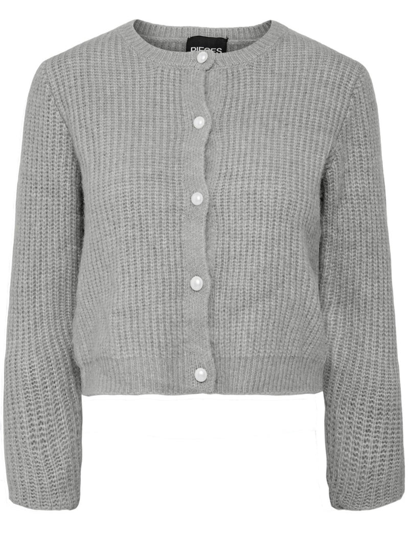 Pieces Jyda LS Pearl Strikcardigan Medium Grey Melange