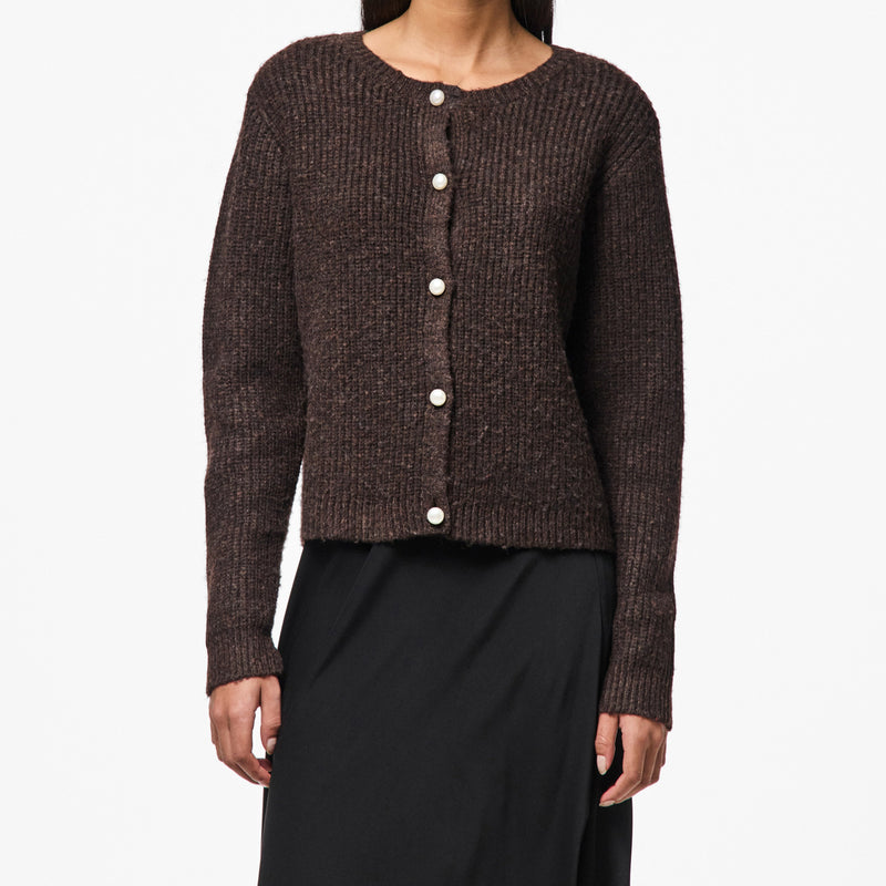 Pieces Jyda LS Pearl Strikcardigan Chicory Coffee