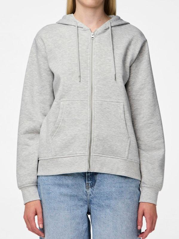 Pieces Chilli LS Zip Hoodie Light Grey Melange