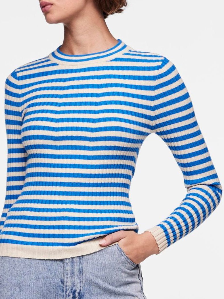 Pieces Crista LS O-Neck Strik French Blue/Birch