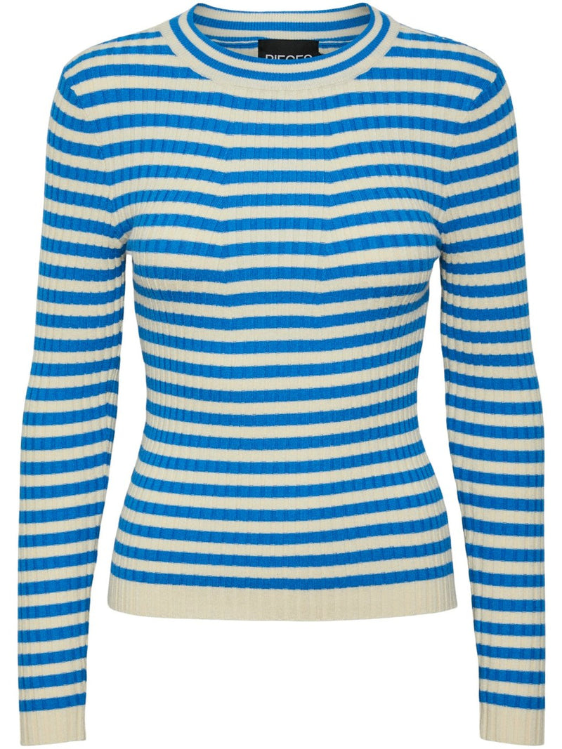 Pieces Crista LS O-Neck Strik French Blue/Birch