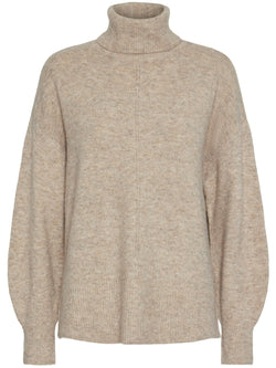 Pieces Malou LS Rollneck Knit Bluse Taupe Grey