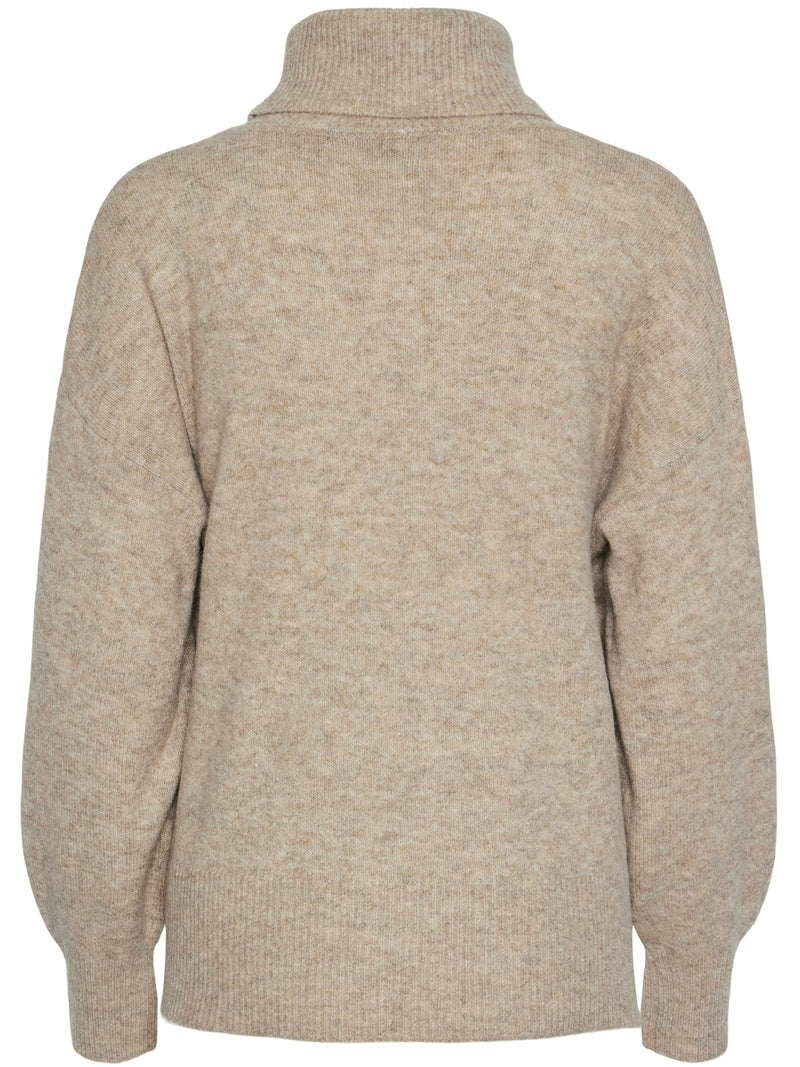 Pieces Malou LS Rollneck Knit Bluse Taupe Grey