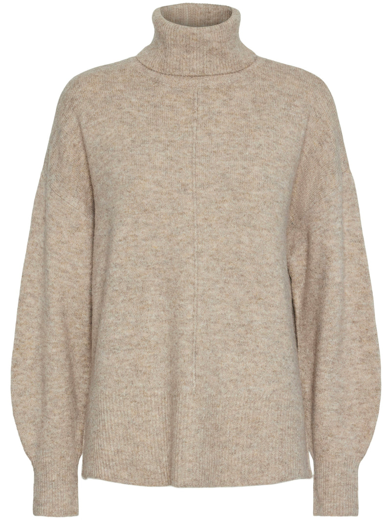 Pieces Malou LS Rollneck Knit Bluse Taupe Grey