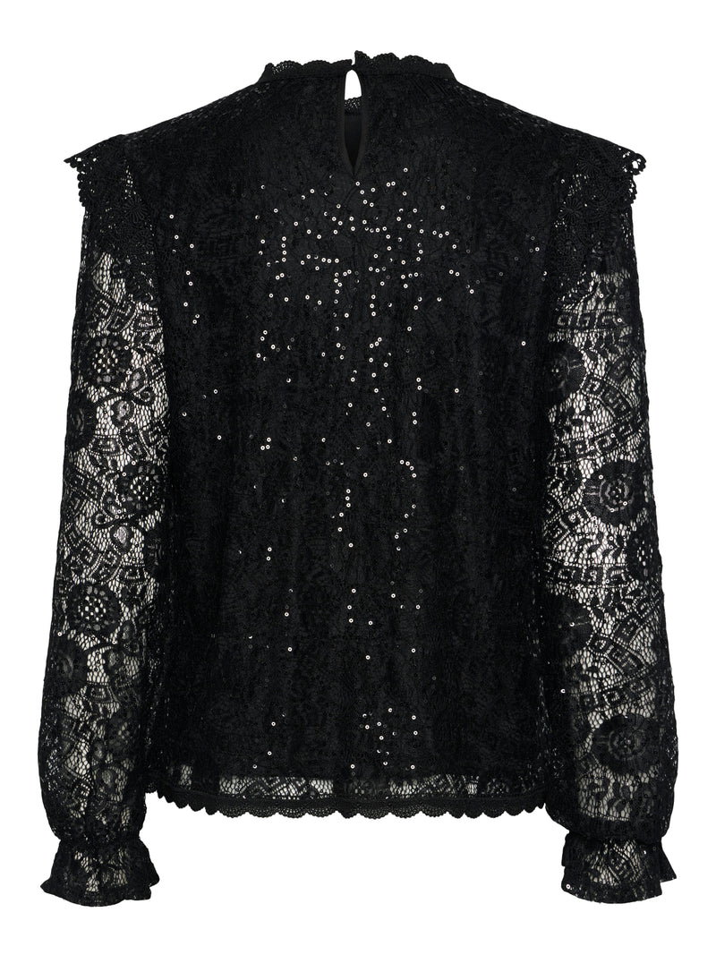 Pieces Olline LS Lace Sequins Bluse Black