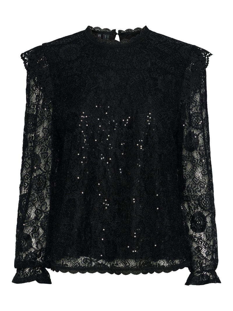 Pieces Olline LS Lace Sequins Bluse Black