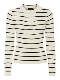 Pieces Crista LS O-Neck Strik Birch/Black Stripes