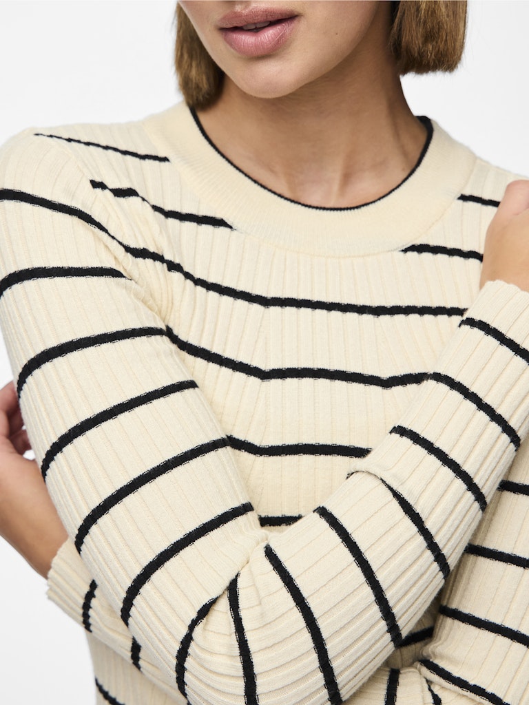 Pieces Crista LS O-Neck Strik Birch/Black Stripes