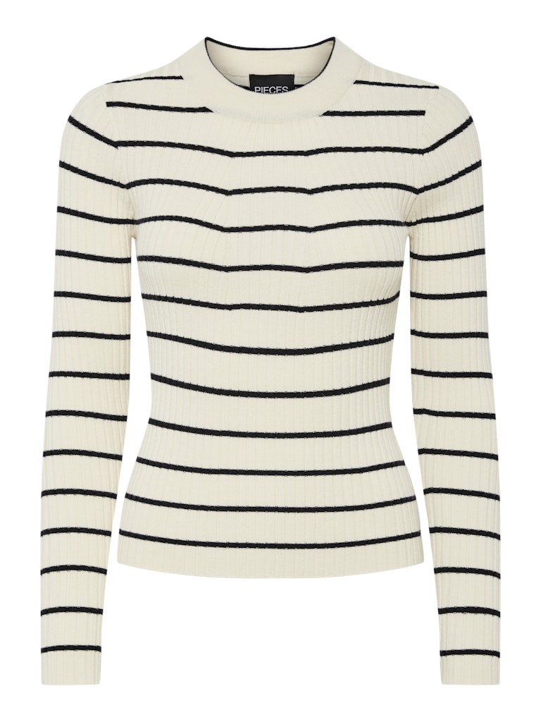 Pieces Crista LS O-Neck Strik Birch/Black Stripes