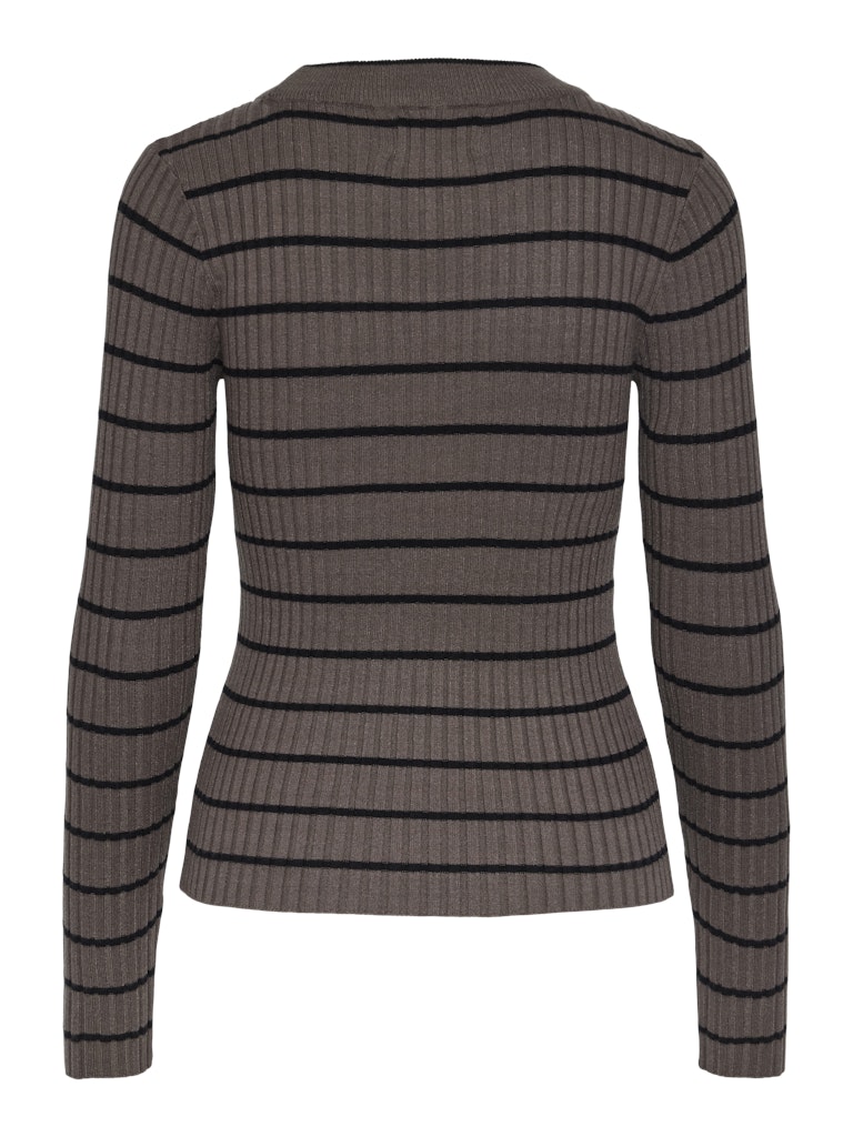 Pieces Crista LS O-Neck Strik Morel/Black Stripes