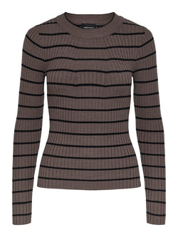 Pieces Crista LS O-Neck Strik Morel/Black Stripes