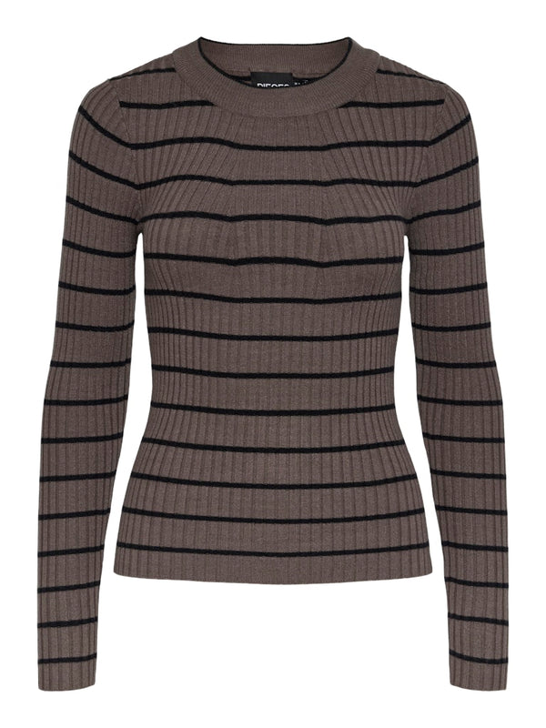 Pieces Crista LS O-Neck Strik Morel/Black Stripes