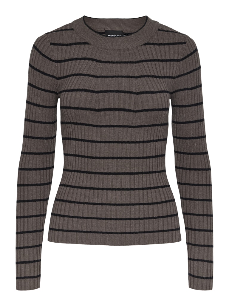 Pieces Crista LS O-Neck Strik Morel/Black Stripes