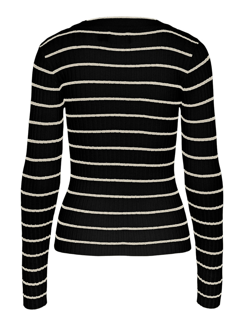 Pieces Crista LS O-Neck Strik Black/Birch Stripes