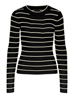 Pieces Crista LS O-Neck Strik Black/Birch Stripes